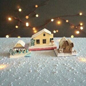 3 Authentic Vintage Putz Houses/Village ~Handmade In Japan 50s ~ Christmas~ RARE